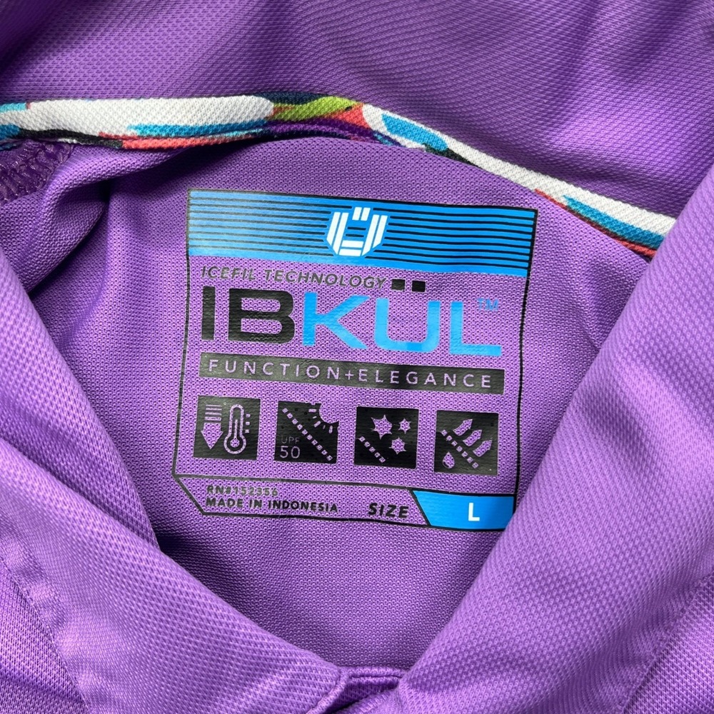IBKÜL Mens Long Sleeve Polo Shirt Purple Large IceFil Performance Golf Top - Picture 4 of 5
